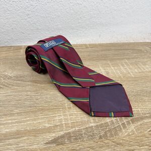 Polo Ralph Lauren Dark Red Repp Stripe Silk Tie Handmade USA Made  57" L  | 4" W